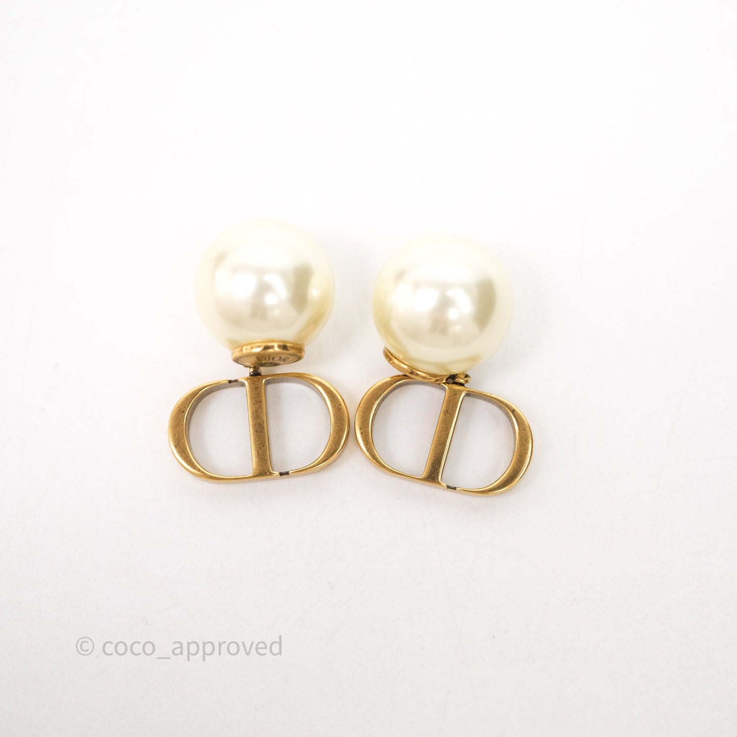 Christian Dior Tribales Pearl CD Earrings Gold Tone