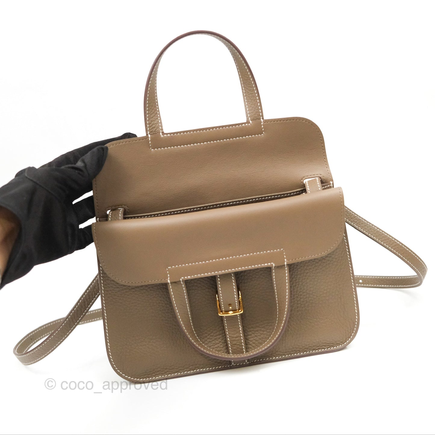 Hermès Halzan 25 Etoupe Clemence Gold Hardware
