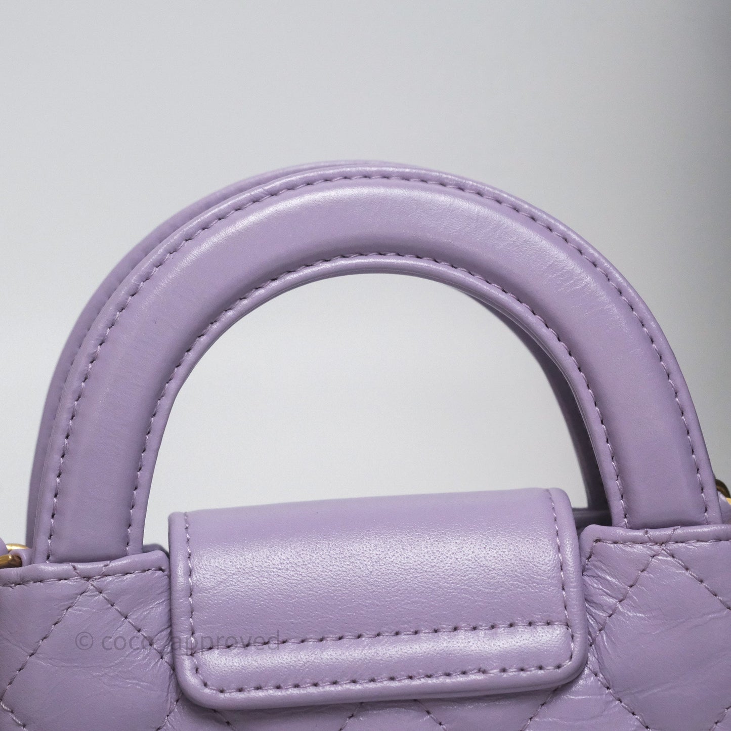 Chanel Mini Nano Kelly Bag Purple Shiny Calfskin Aged Gold Hardware