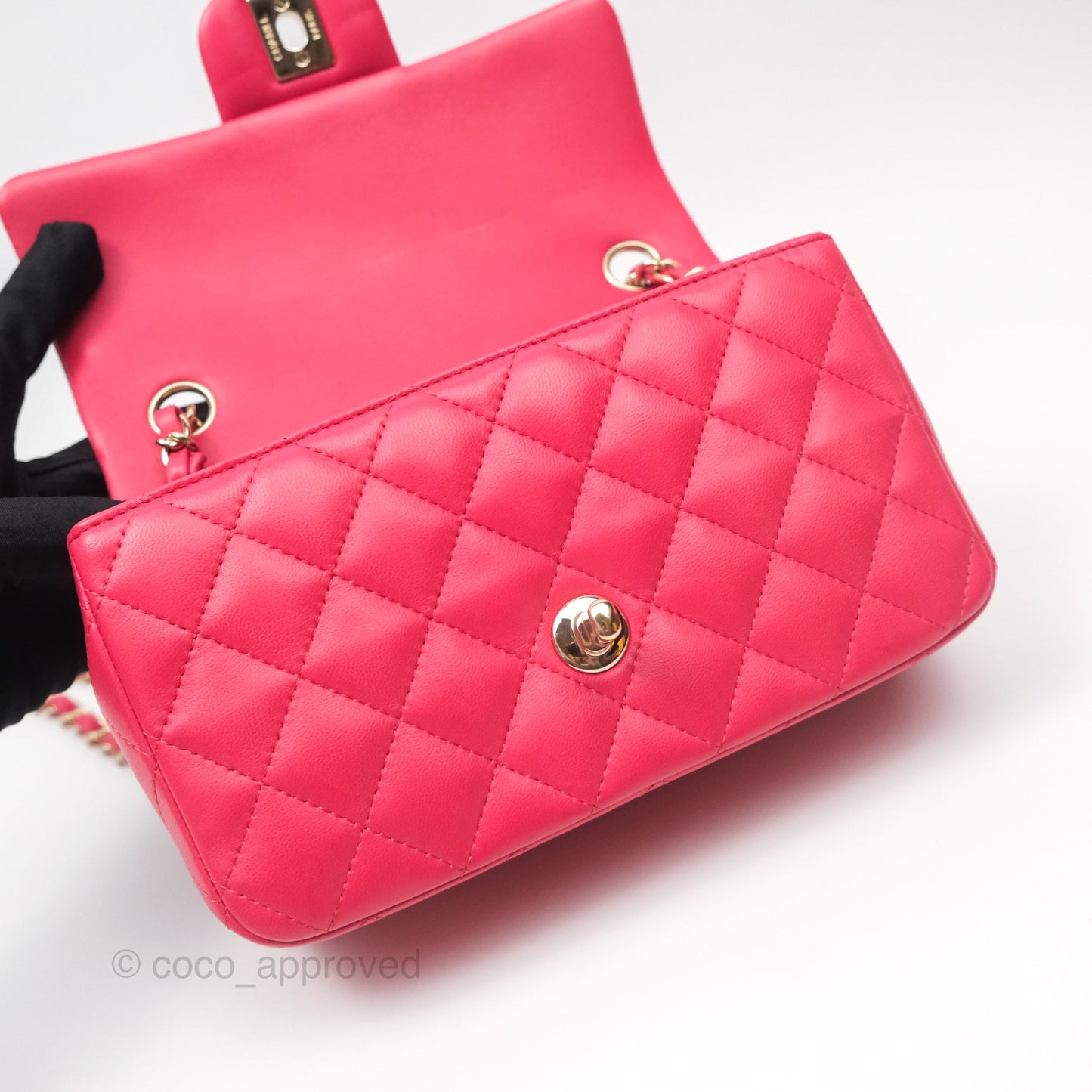 Chanel Quilted Mini Rectangular Flap Berry Red Lambskin Gold Hardware