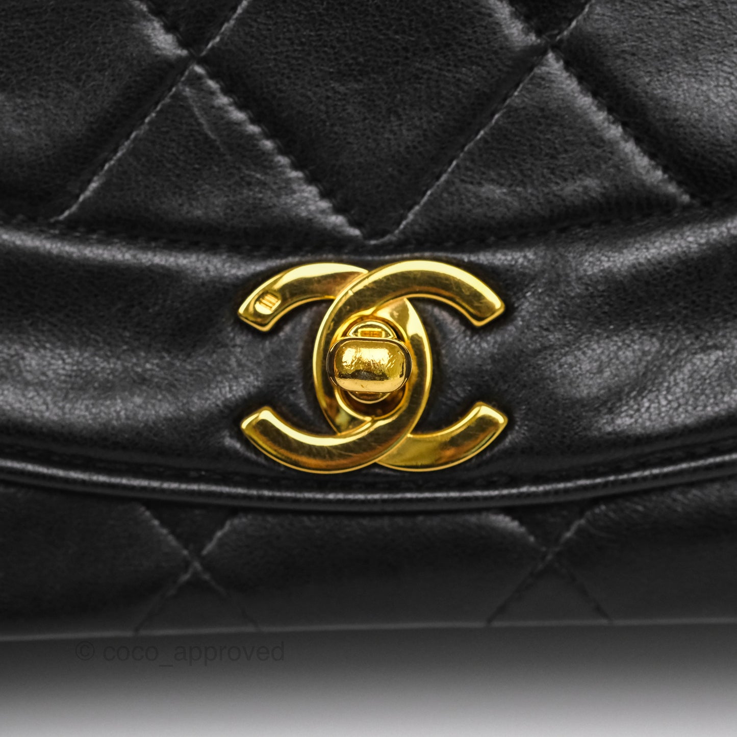 Chanel Vintage Small Classic Diana Quilted Black Lambskin 24K Gold Hardware