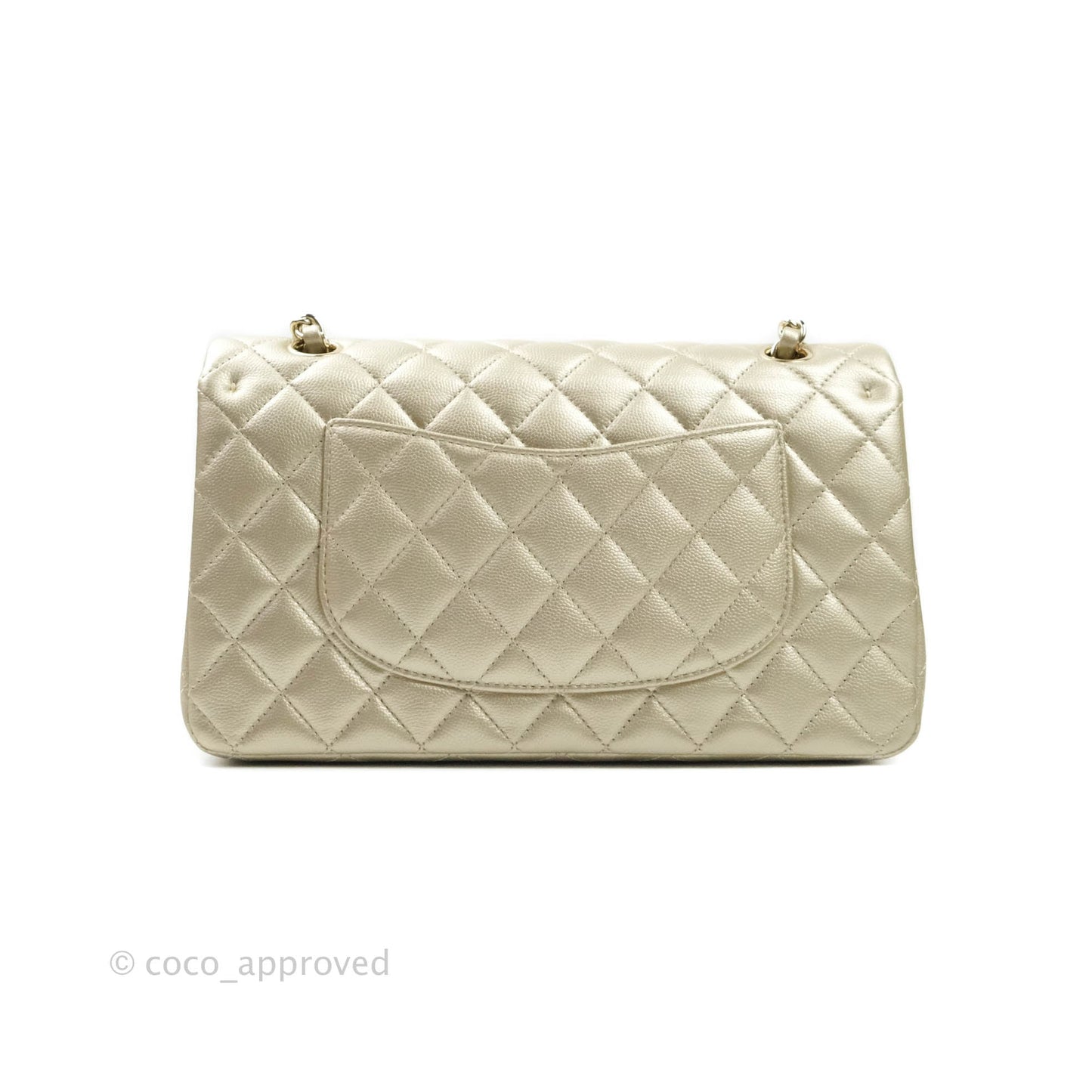 Chanel Classic M/L Medium Double Flap Bag Light Gold Caviar Gold Hardware