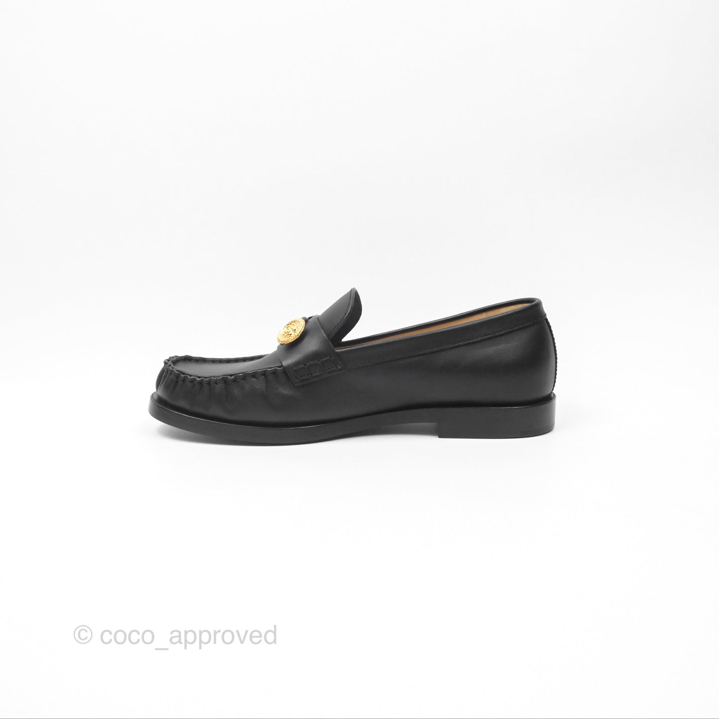 Chanel Loafers Black Leather CC Clover Camellia 23S Size 37C