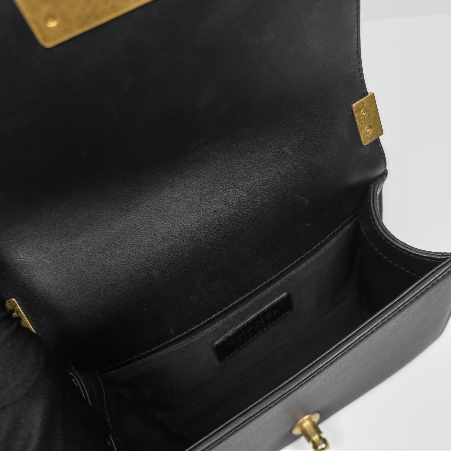 Chanel Small Boy Black Calfskin Aged Gold Hardware