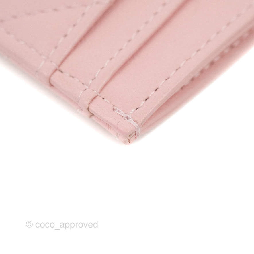 Chanel Chevron Classic Flat Card Holder Pink Lambskin Silver Hardware