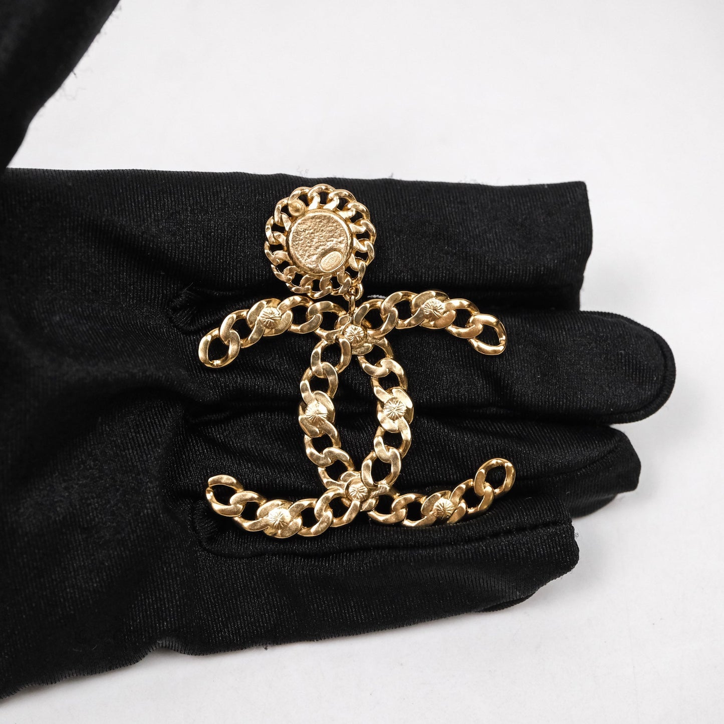 Chanel CC Drop Pearl Crystal Earrings Gold Tone 21P