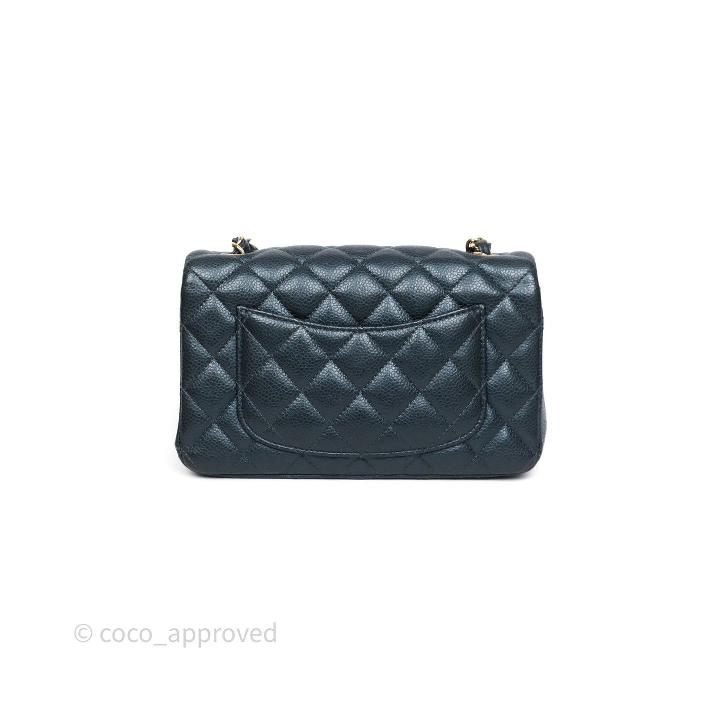 Chanel Mini Rectangular Quilted Iridescent Teal Caviar Gold Hardware