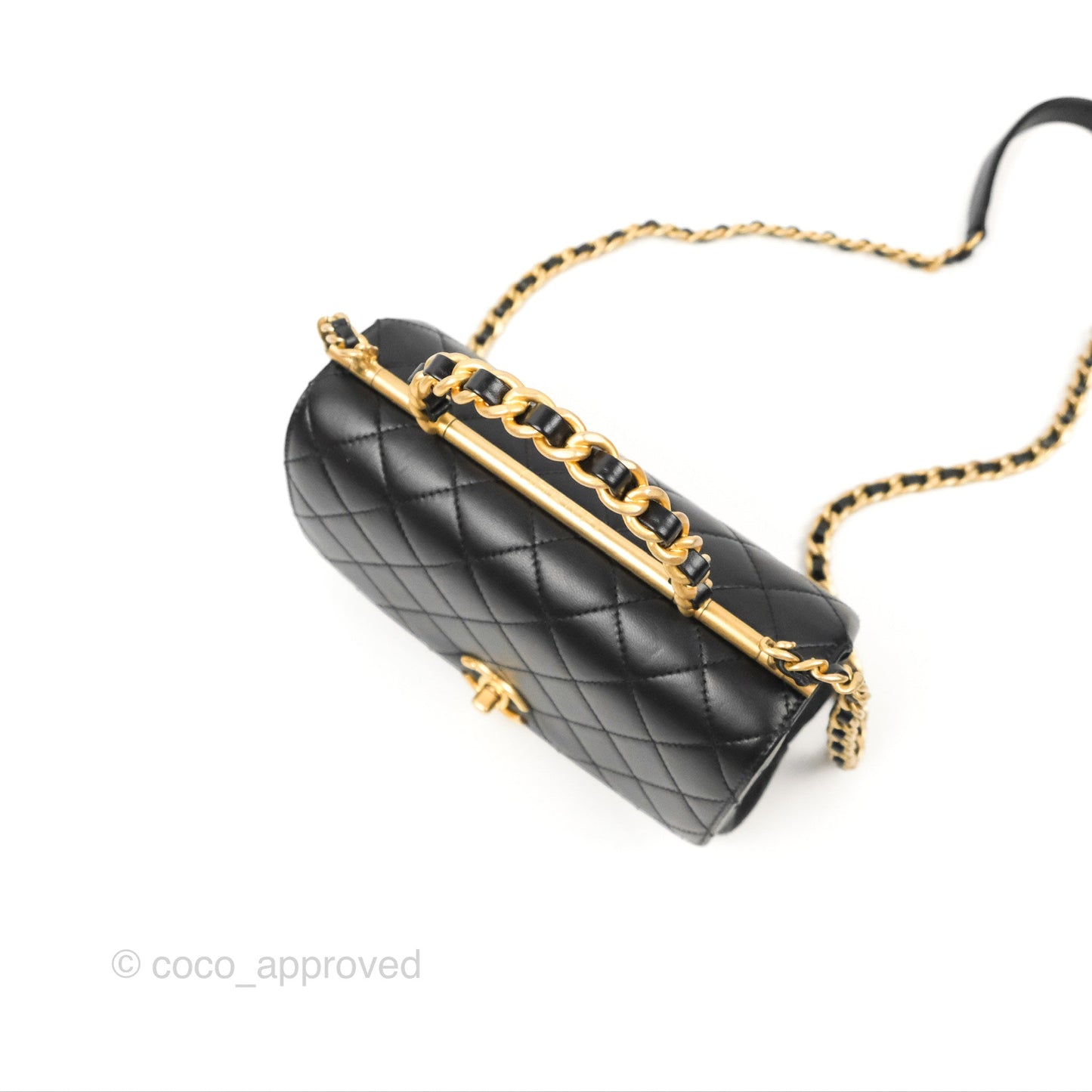 Chanel La Parisienne Top Handle Flap Bag Black Lambskin Aged Gold Hardware