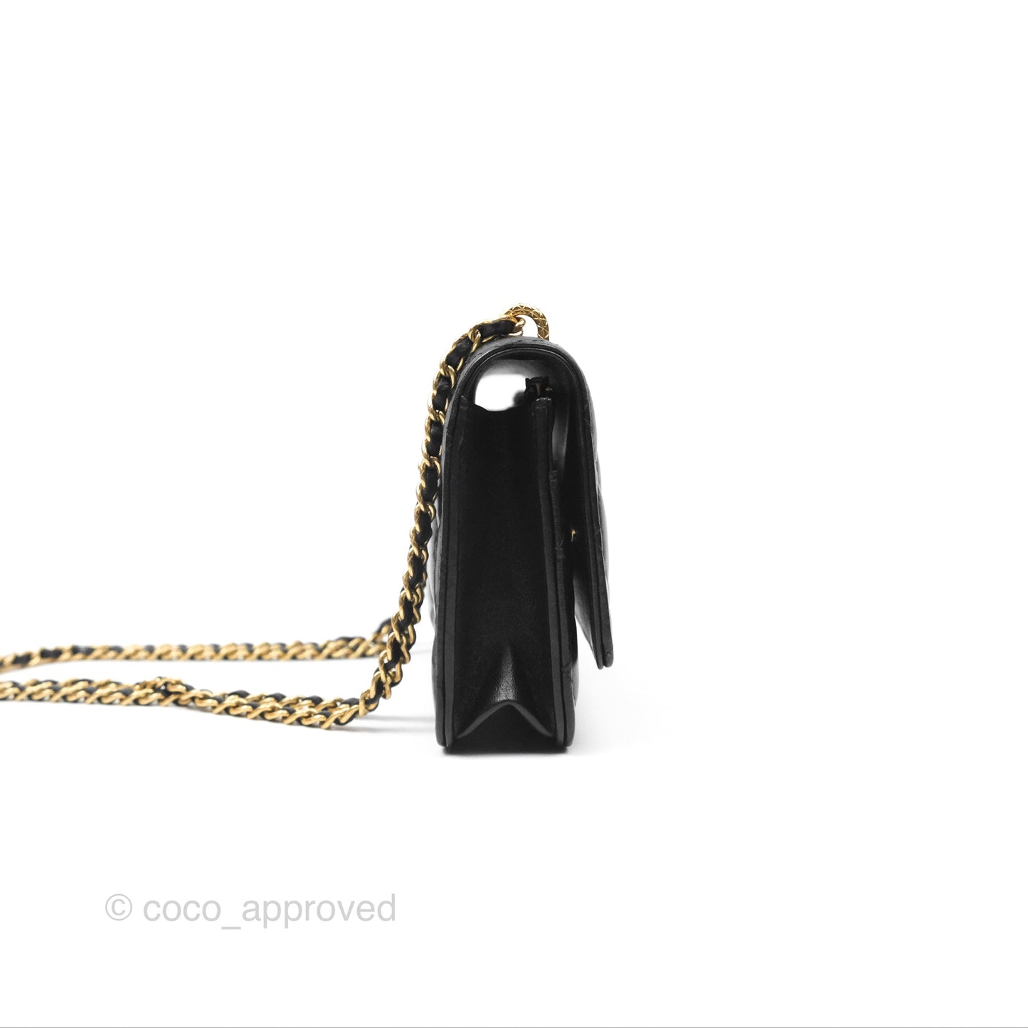 Chanel Quilted Dynasty Wallet on Chain WOC Black Shiny Lambskin Gold Hardware