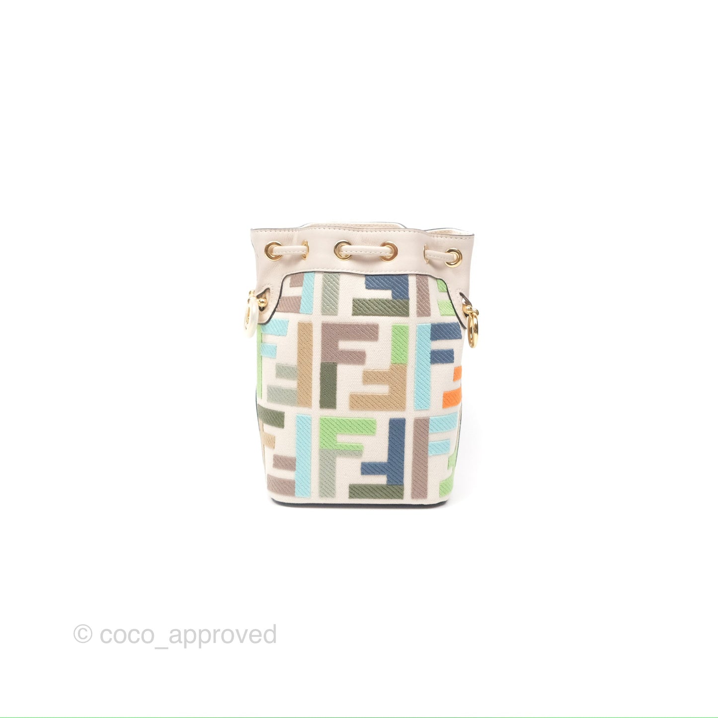 Fendi Mini Mon Tresor Bucket Bag In FF Canvas Grezzo Multicolor Latte Gold Hardware