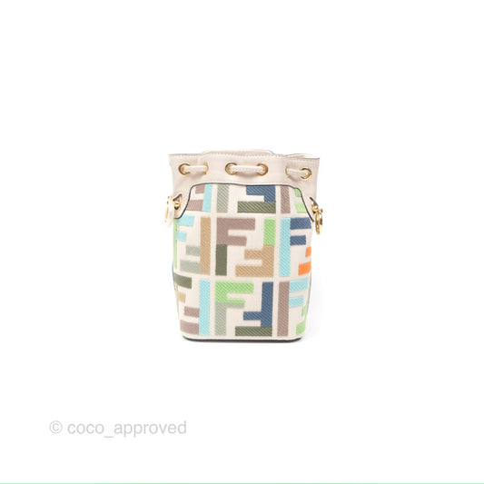Fendi Mini Mon Tresor Bucket Bag In FF Canvas Grezzo Multicolor Latte Gold Hardware