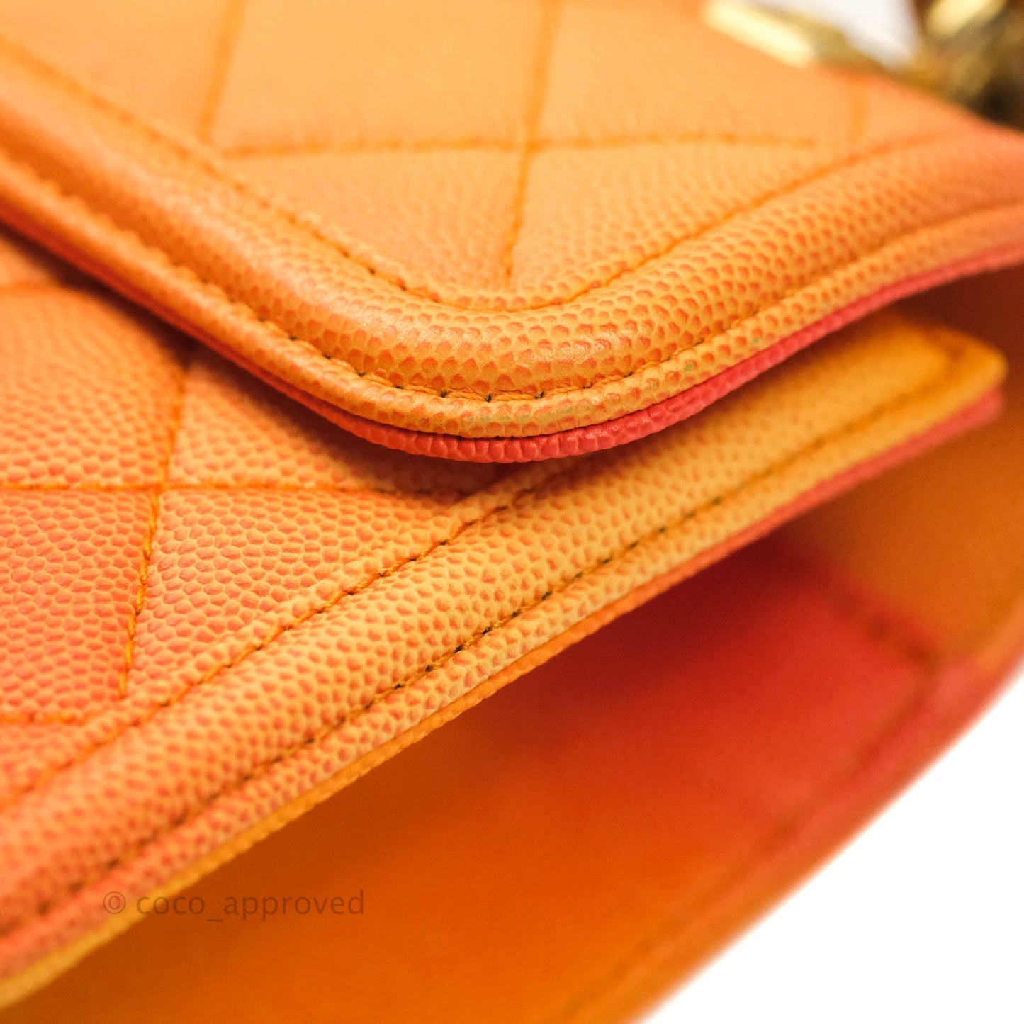 Chanel Quilted Sunset On The Sea Orange Flap Bag Caviar Aged Gold Hardware