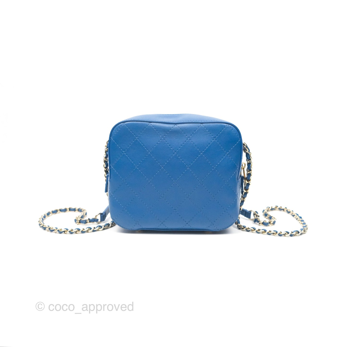 Chanel Stitched Camera Case Bag Blue Calfskin Gold Hardware