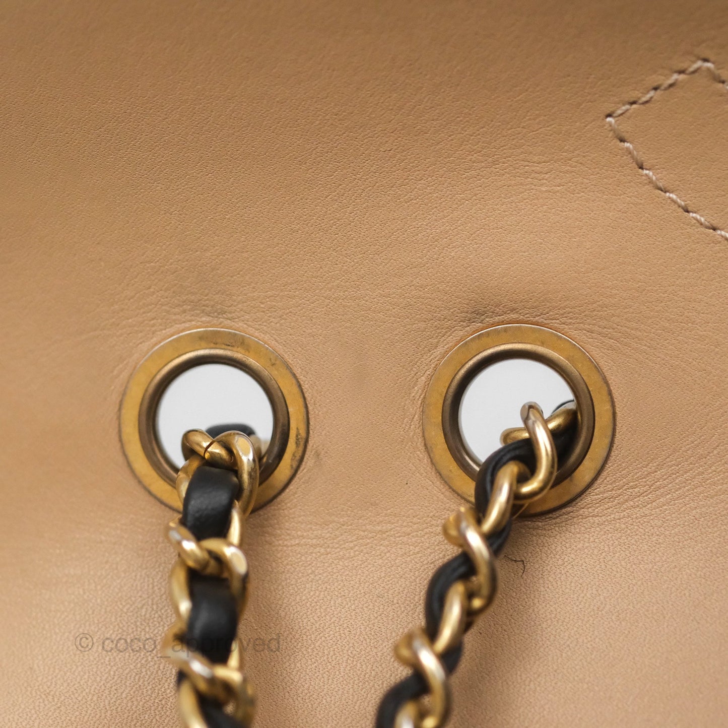 Chanel Small CC Filigree Flap Quilted Beige Black Caviar