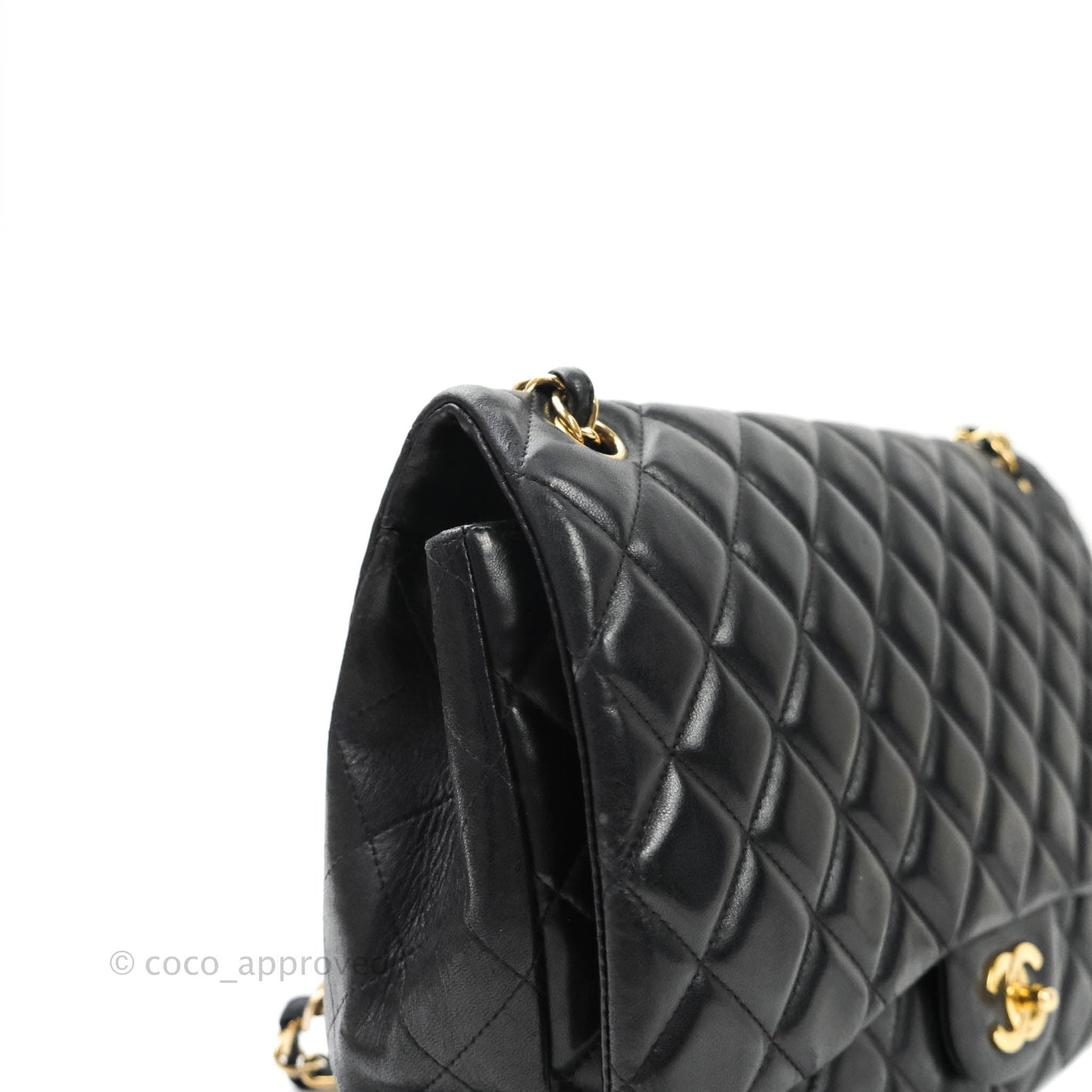 Chanel Single Flap Maxi Lambskin Black Gold Hardware
