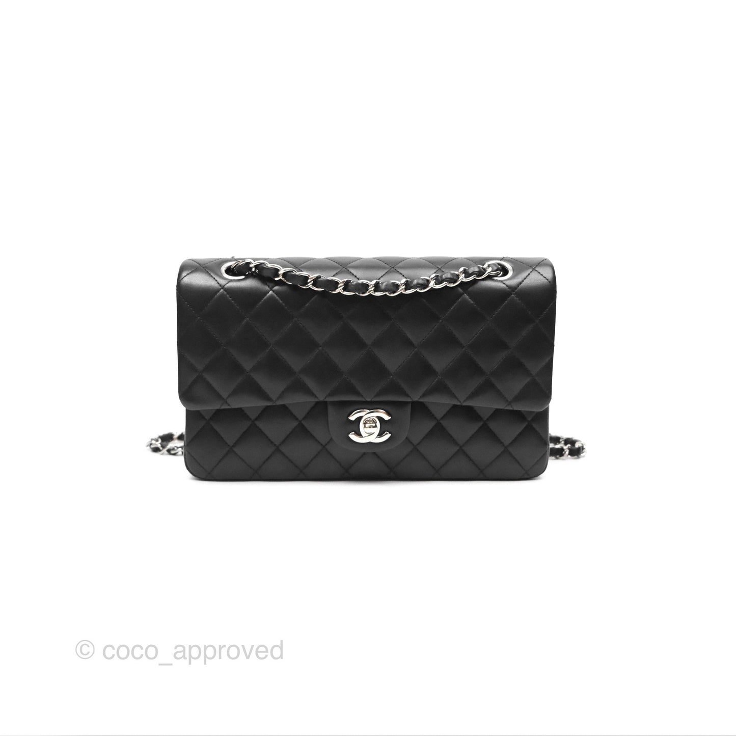 Chanel Classic M/L Medium Flap Quilted Black Lambskin Silver Hardware