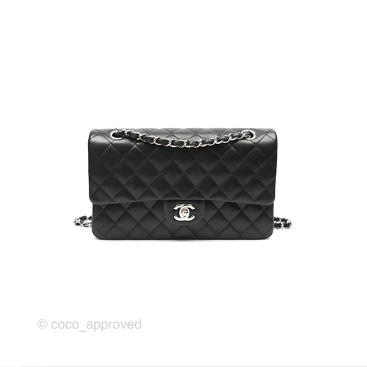 Chanel Classic M/L Medium Flap Quilted Black Lambskin Silver Hardware