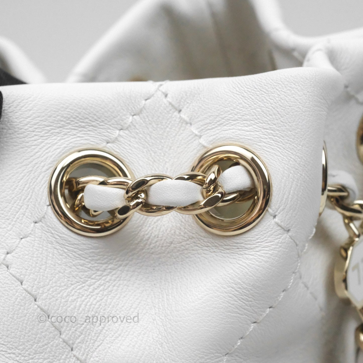 Chanel Quilted Drawstring Bucket Backpack White Calfskin Gold Hardware 24C
