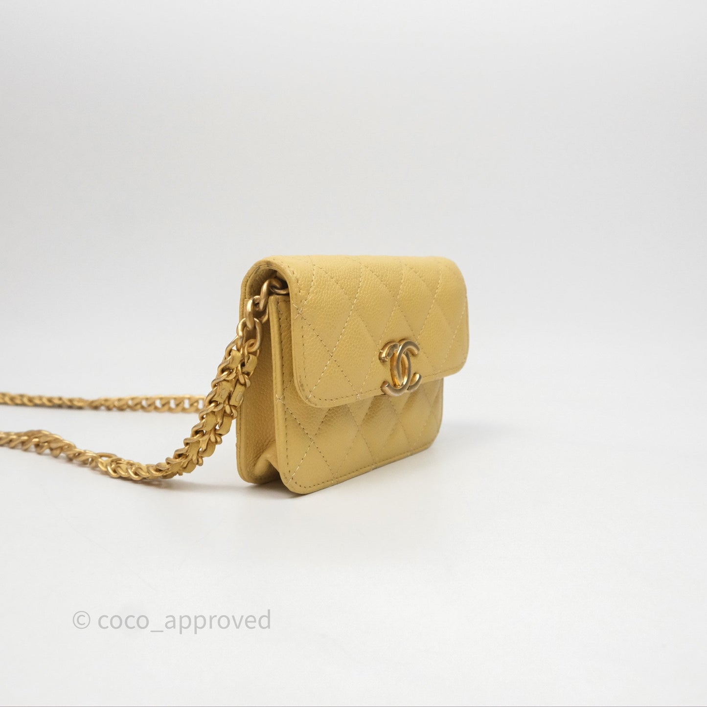 Chanel Mini Clutch With Chain Yellow Caviar Aged Gold Hardware