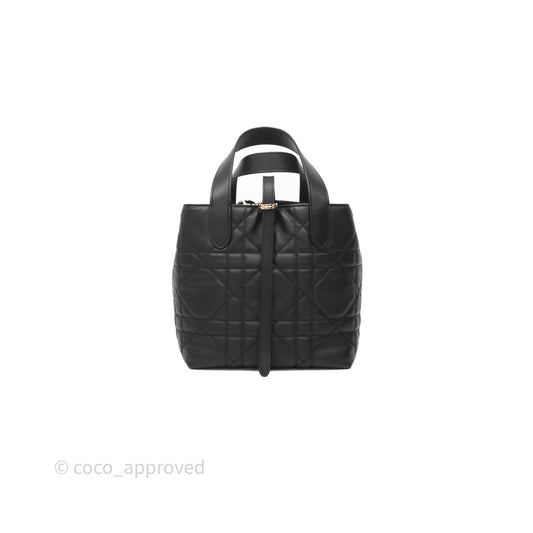 Christian Dior Small Toujours Vertical Tote Bag Black Macrocannage Calfskin Gold Hardware