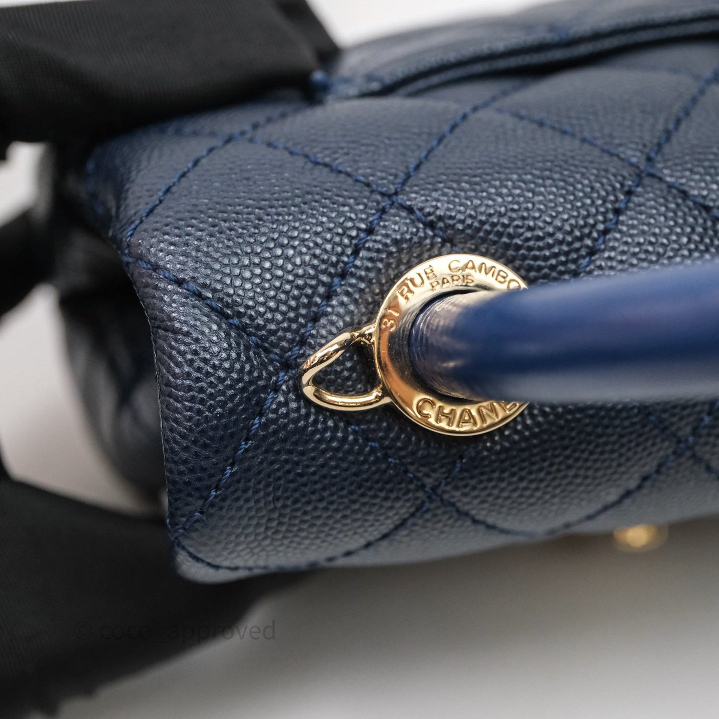 Chanel Mini Coco Handle Quilted Navy Caviar Gold Hardware Lizard Embossed Handle