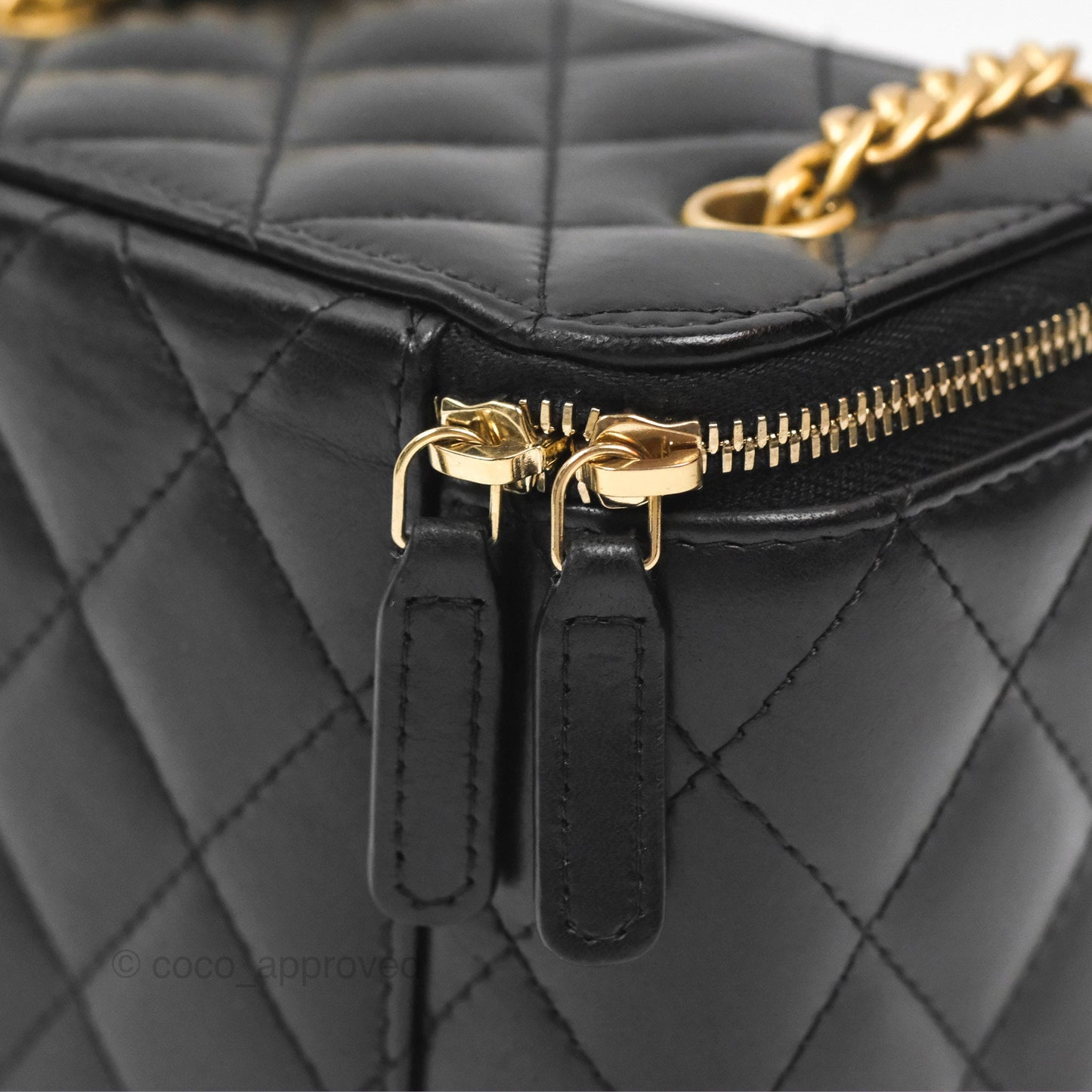 Chanel All Slide Vanity with Adjustable Chain Black Lambskin Aged Gold Hardware