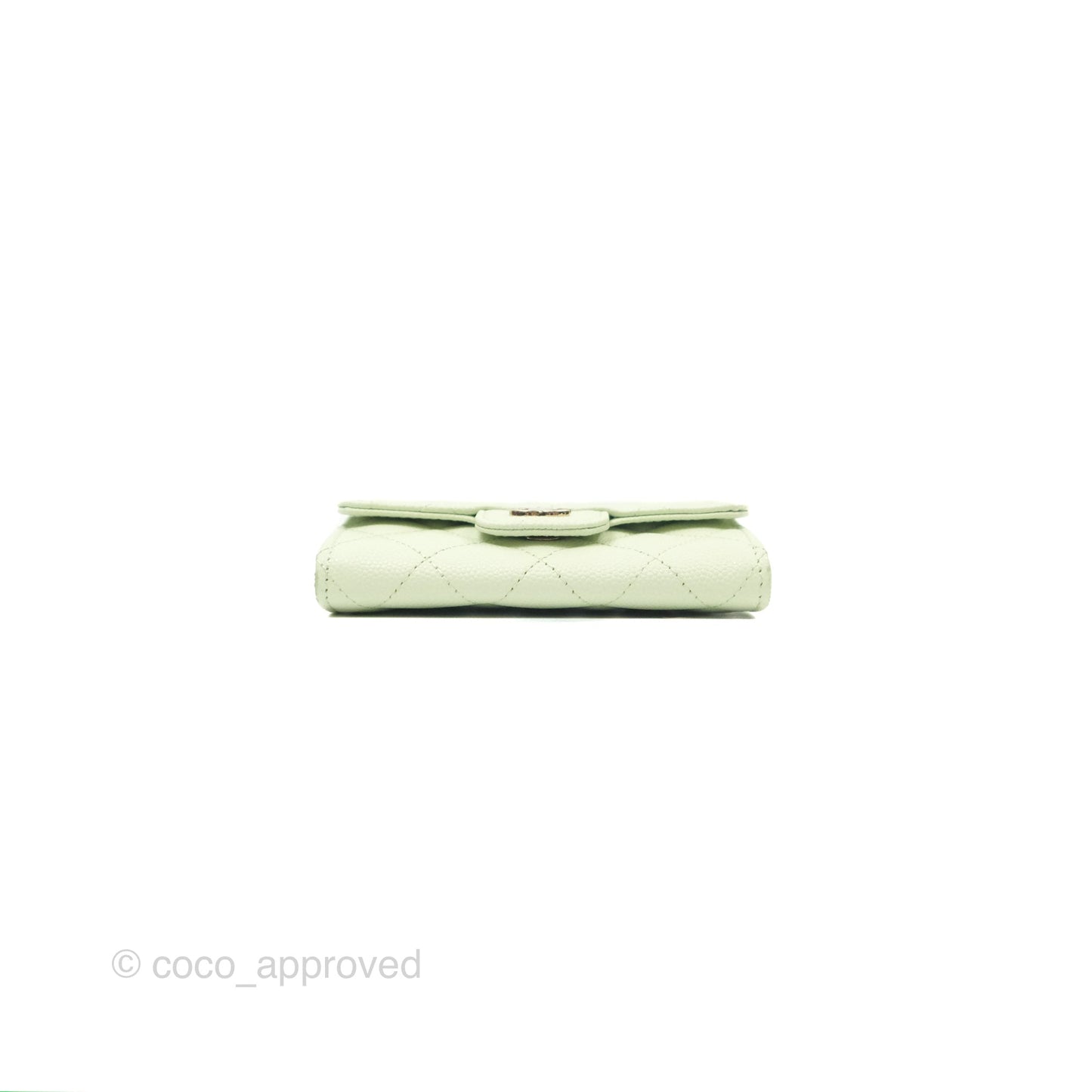Chanel Quilted Flap Card Holder Light Green Caviar Gold Hardware