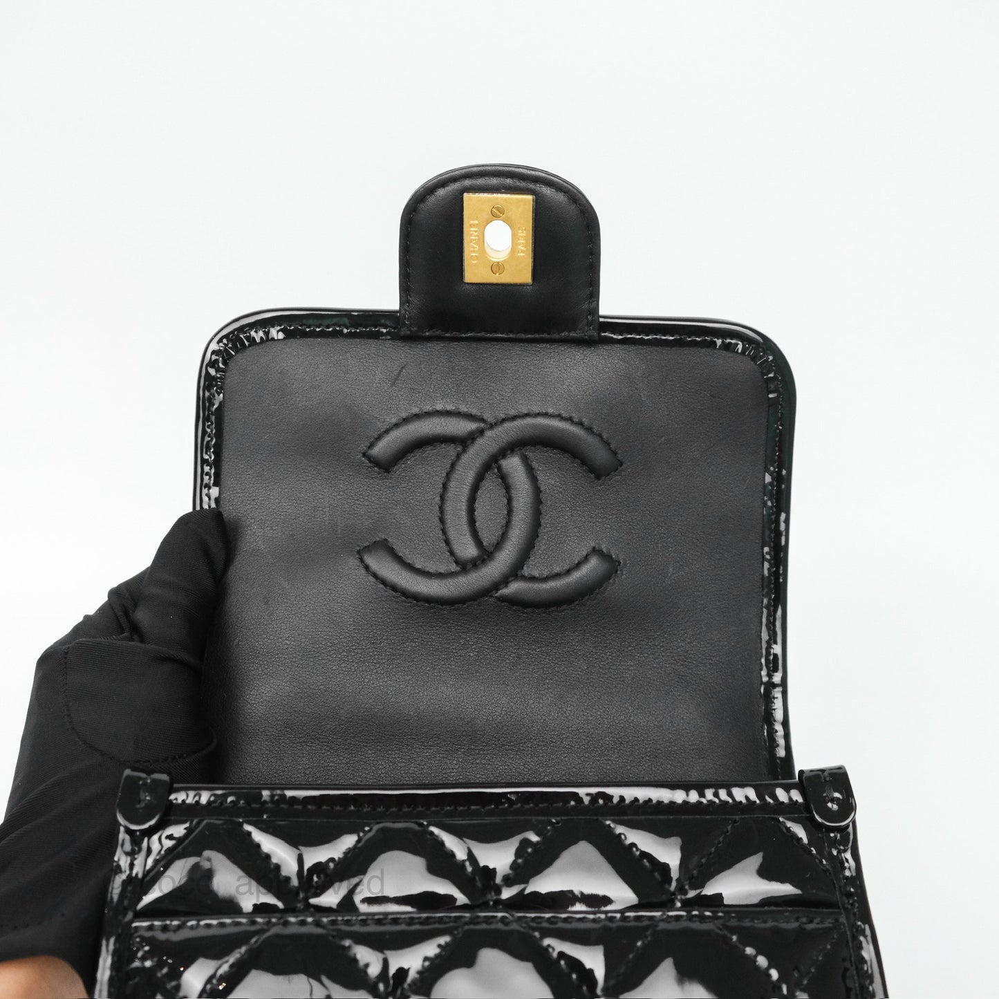 Chanel Mini School Memory Top Handle Flap Black Patent 22K