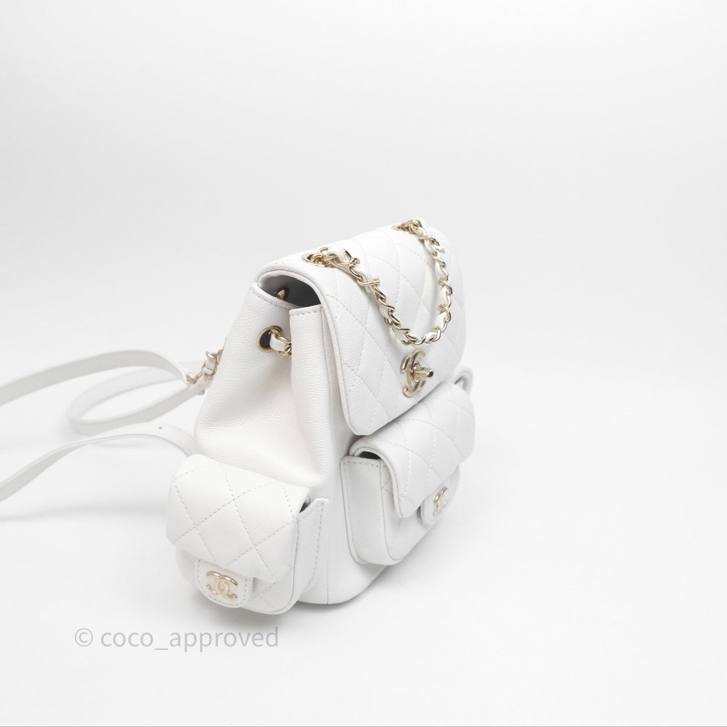 Chanel Small Duma Backpack White Caviar Gold Hardware