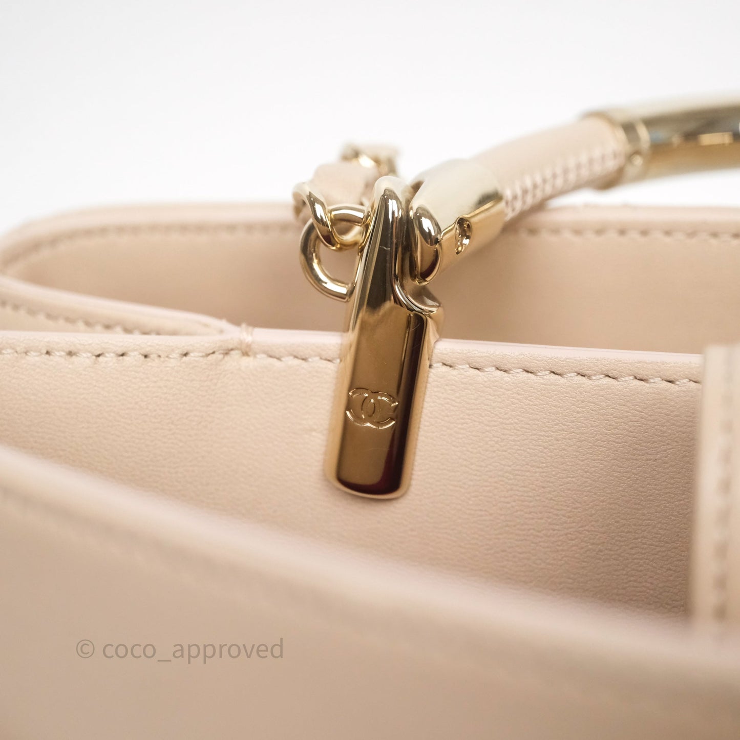 Chanel Quilted Top Handle Carry Chic Bag Beige Lambskin Gold Hardware