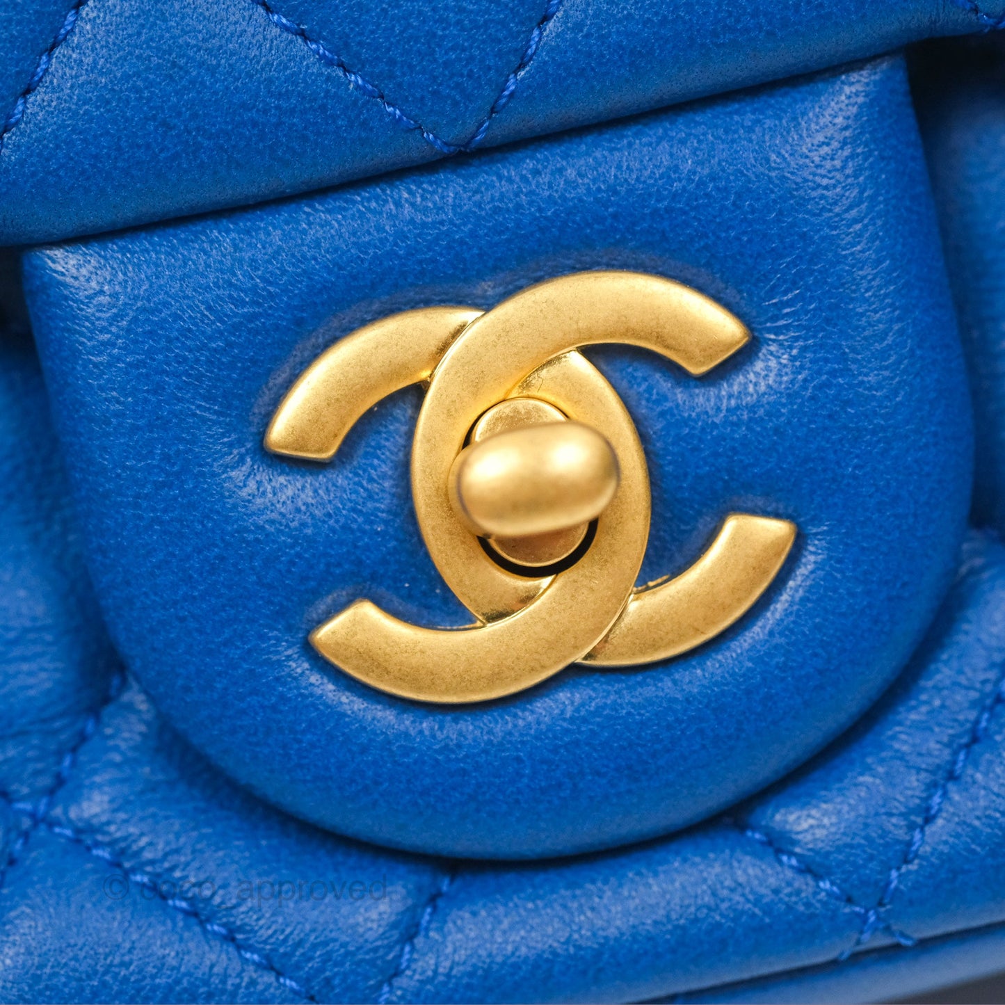 Chanel Pearl Crush Mini Square Quilted Blue Lambskin Aged Gold Hardware
