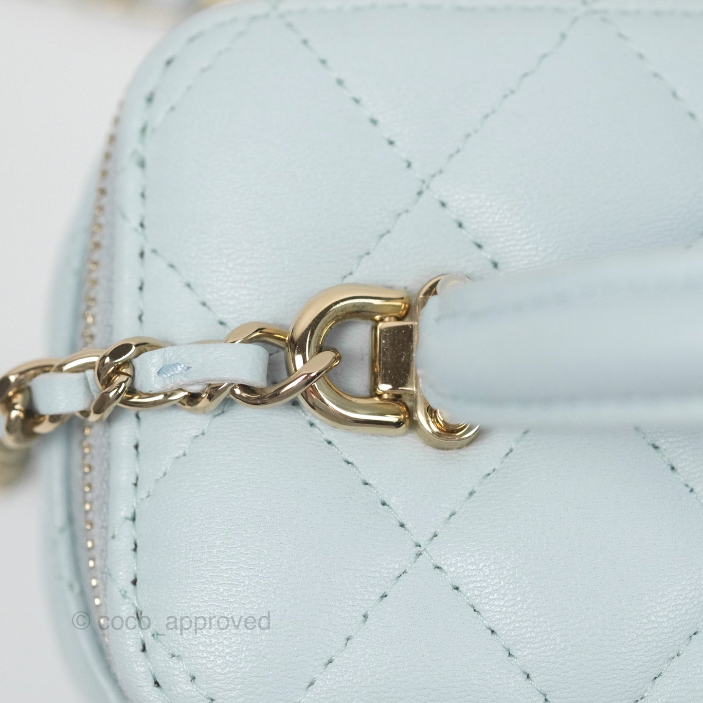 Chanel Vanity Rectangular Top Handle Light Blue Lambskin Gold Hardware