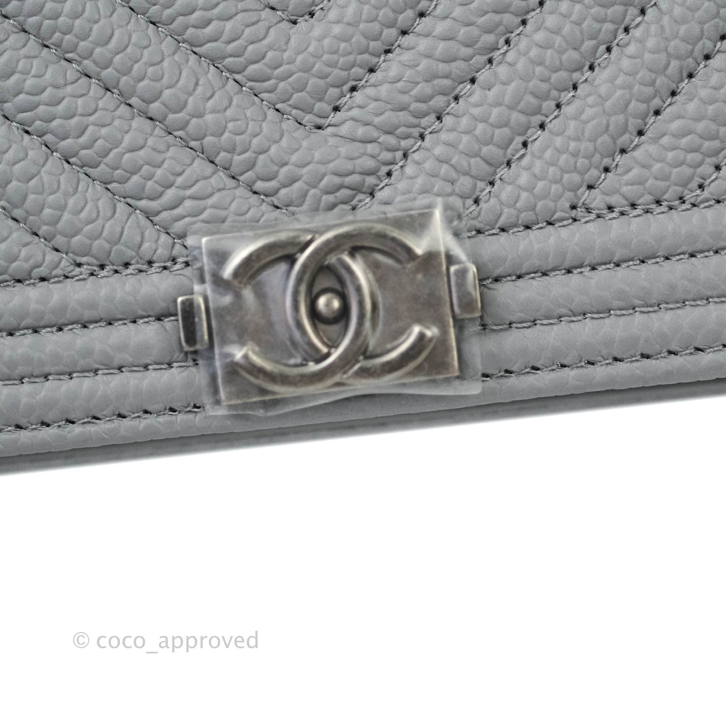 Chanel Chevron Boy Wallet on Chain WOC Grey Caviar Ruthenium Hardware