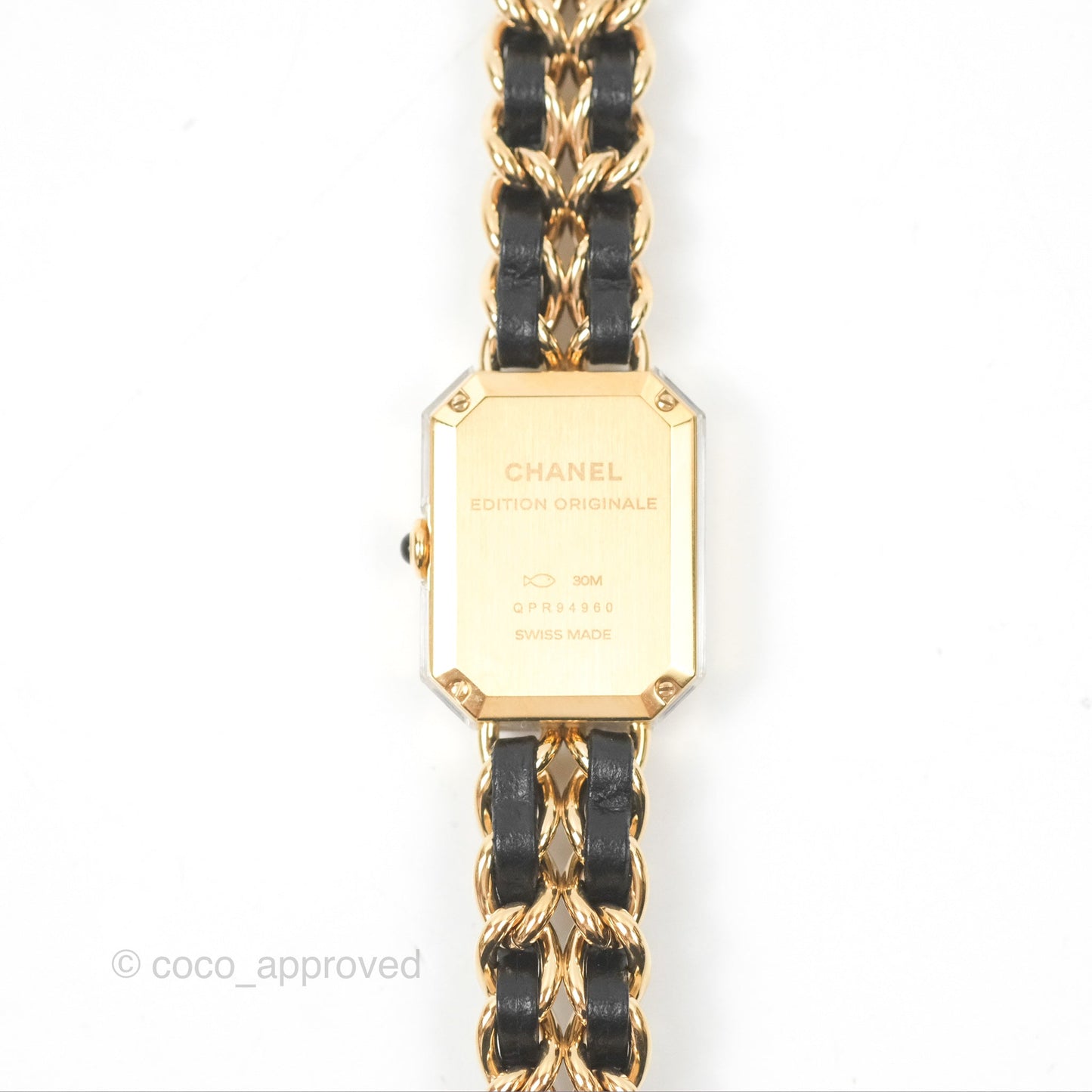 Chanel Première Watch Black Leather Gold Tone Size S