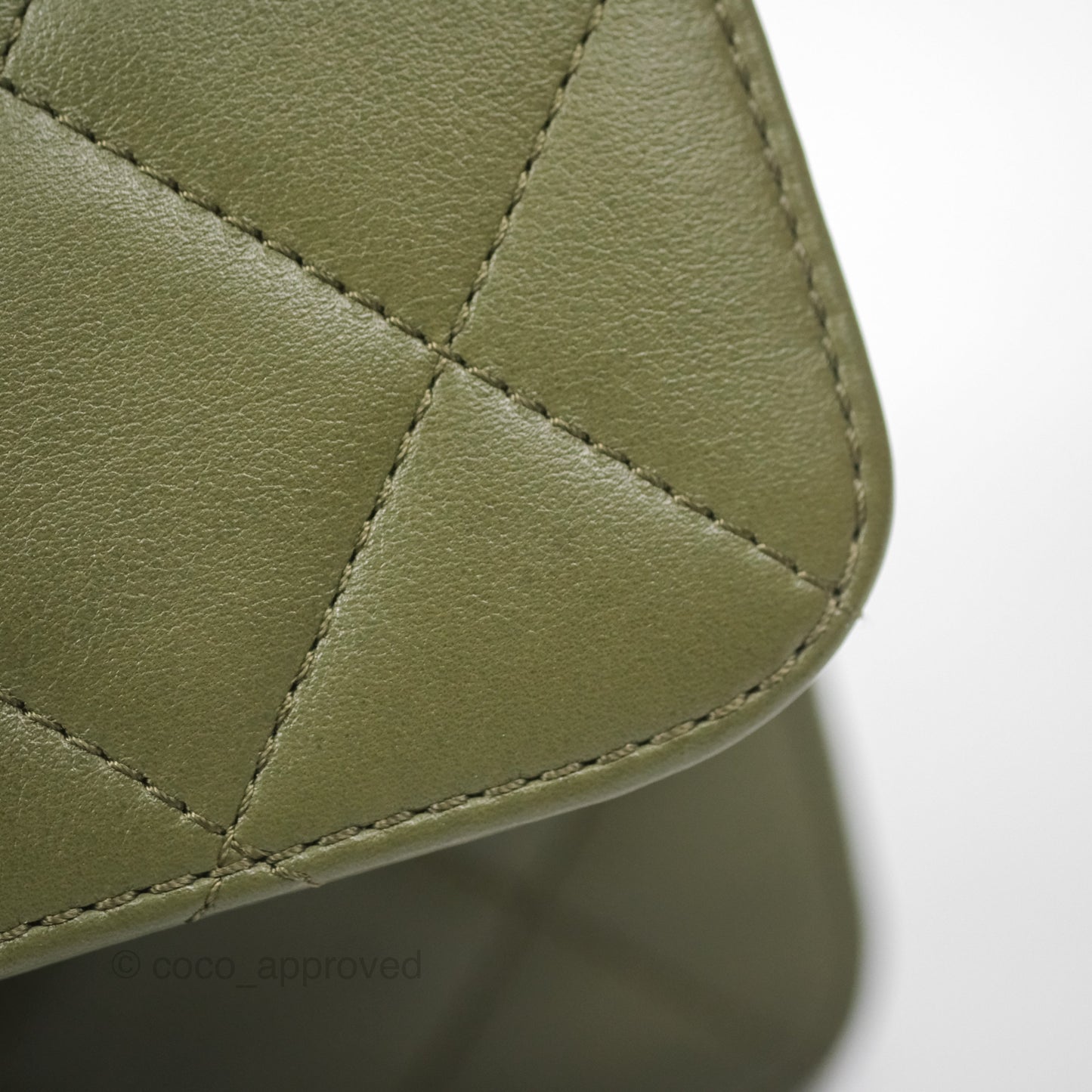 Chanel Small Coco Lady Quilted Flap Bag With Top Handle Olive Green Calfskin Gold Hardware