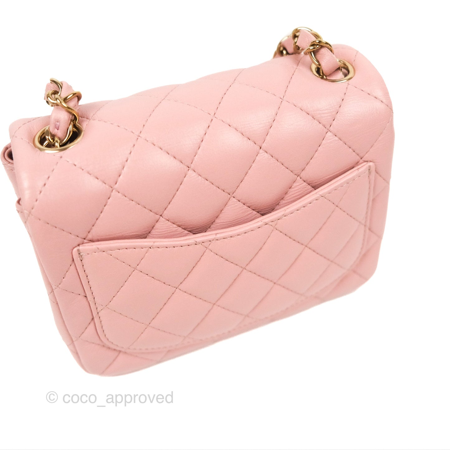 Chanel Quilted Mini Square Flap Pink Lambskin Gold Hardware