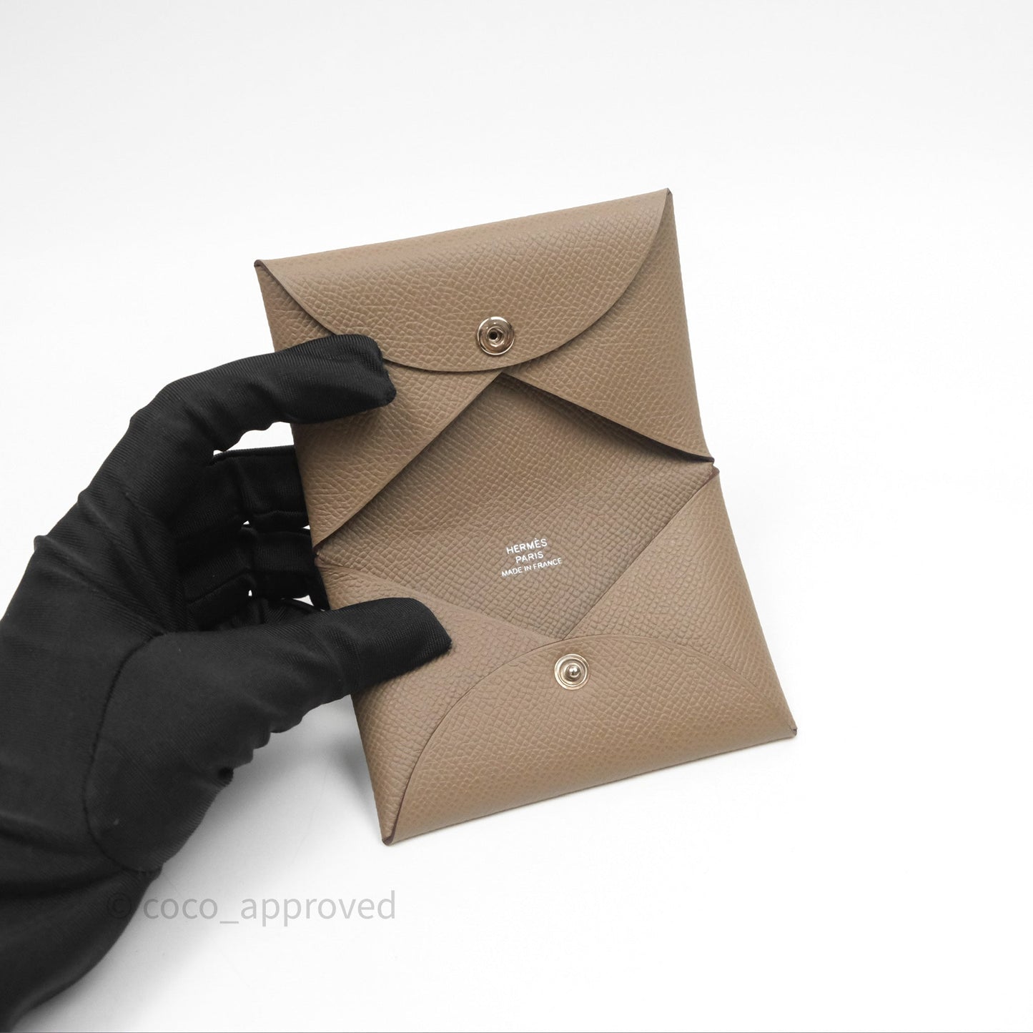 Hermès Calvi Card Holder Etoupe 18 Epsom