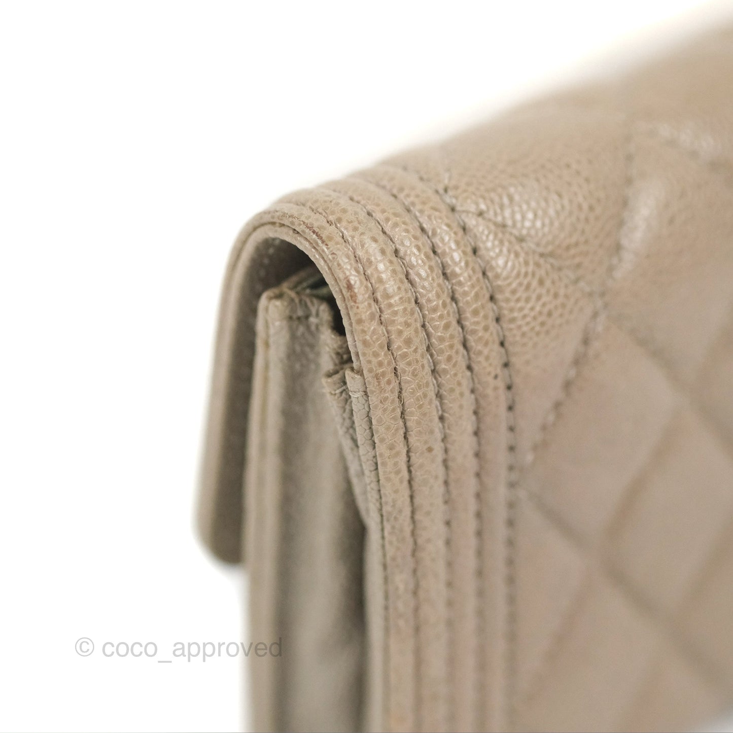 Chanel Quilted Boy Flap Card Holder Taupe Grey Caviar Aged Gold Hardware
