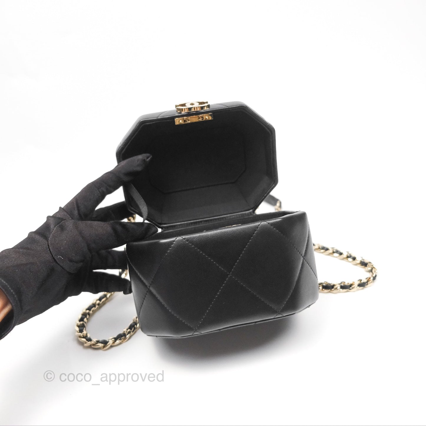 Chanel Small Hexagon Vanity Case Black Lambskin Gold Hardware