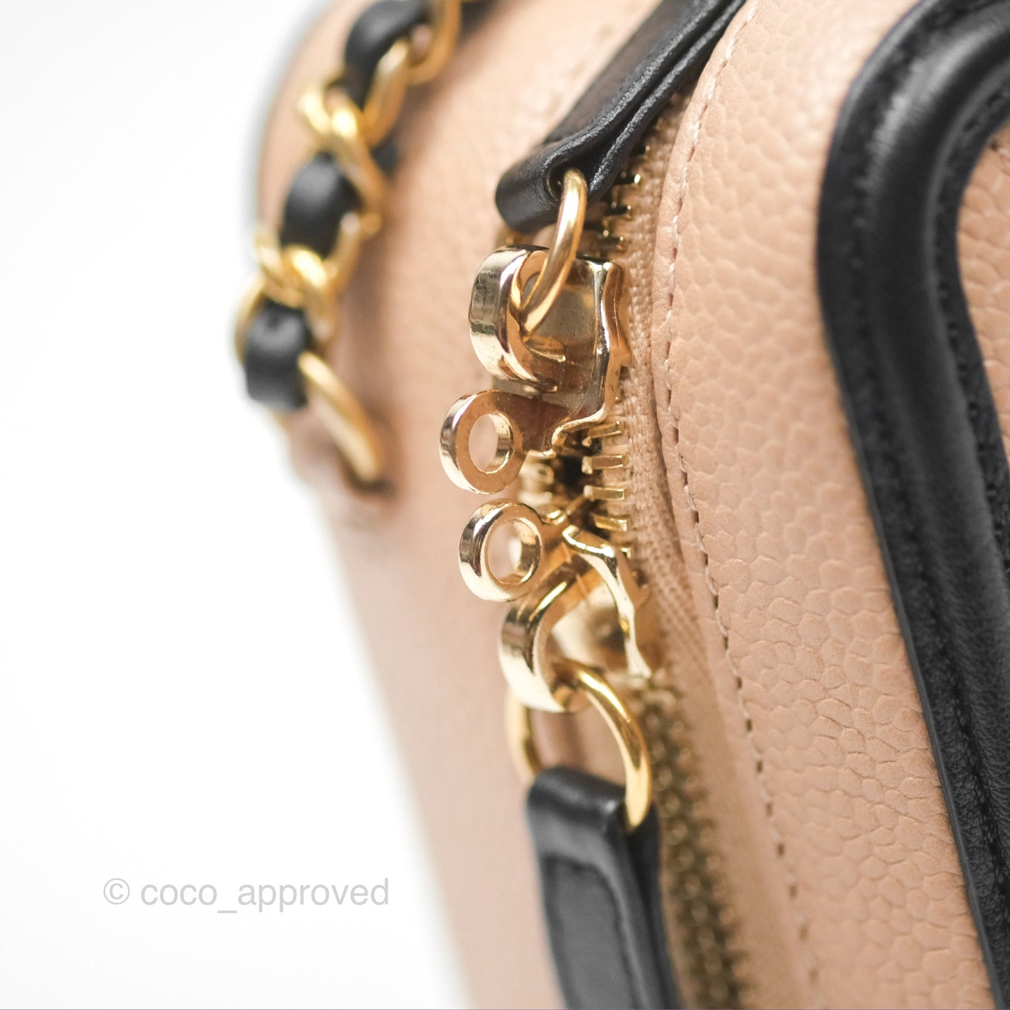 Chanel Quilted Small CC Filigree Vanity Case Beige Black Caviar Gold Hardware