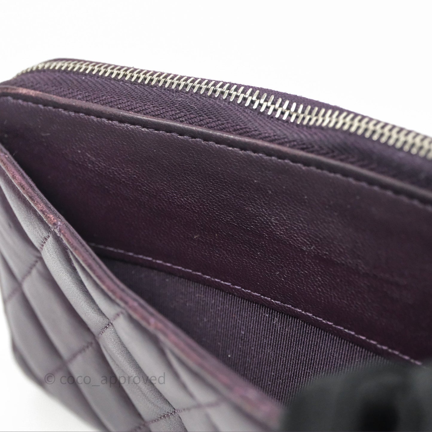 Chanel Classic Zipped Long Wallet Dark Purple Lambskin Silver Hardware