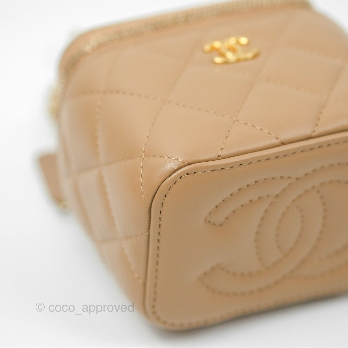 Chanel Mini Vanity With Chain Adjustable Pearl Crush Dark Beige Lambskin Aged Gold Hardware