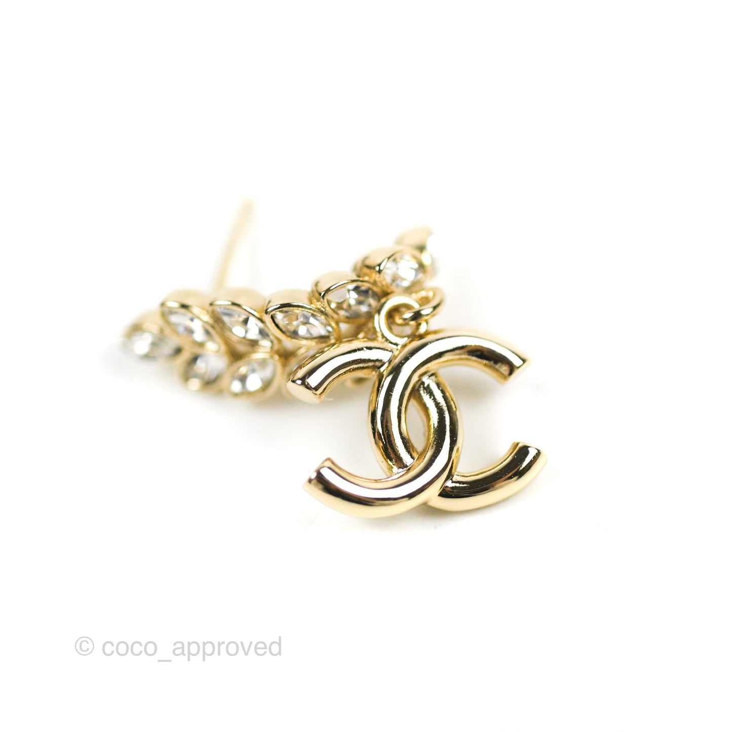 Chanel Leafy Crystal CC Drop Earrings Gold Tone 23S