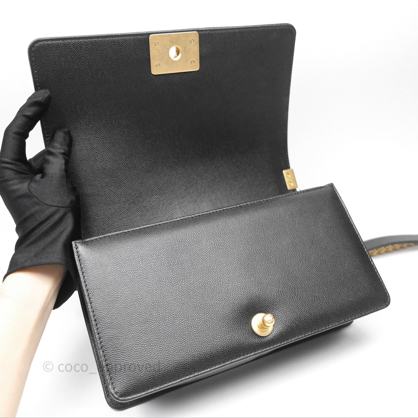 Chanel Quilted Medium Boy Black Caviar Aged Gold Hardware
