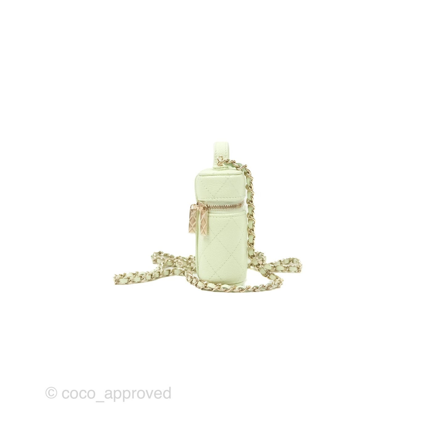 Chanel Quilted Small Handle With Care Vanity Case With Chain Green Caviar Gold Hardware