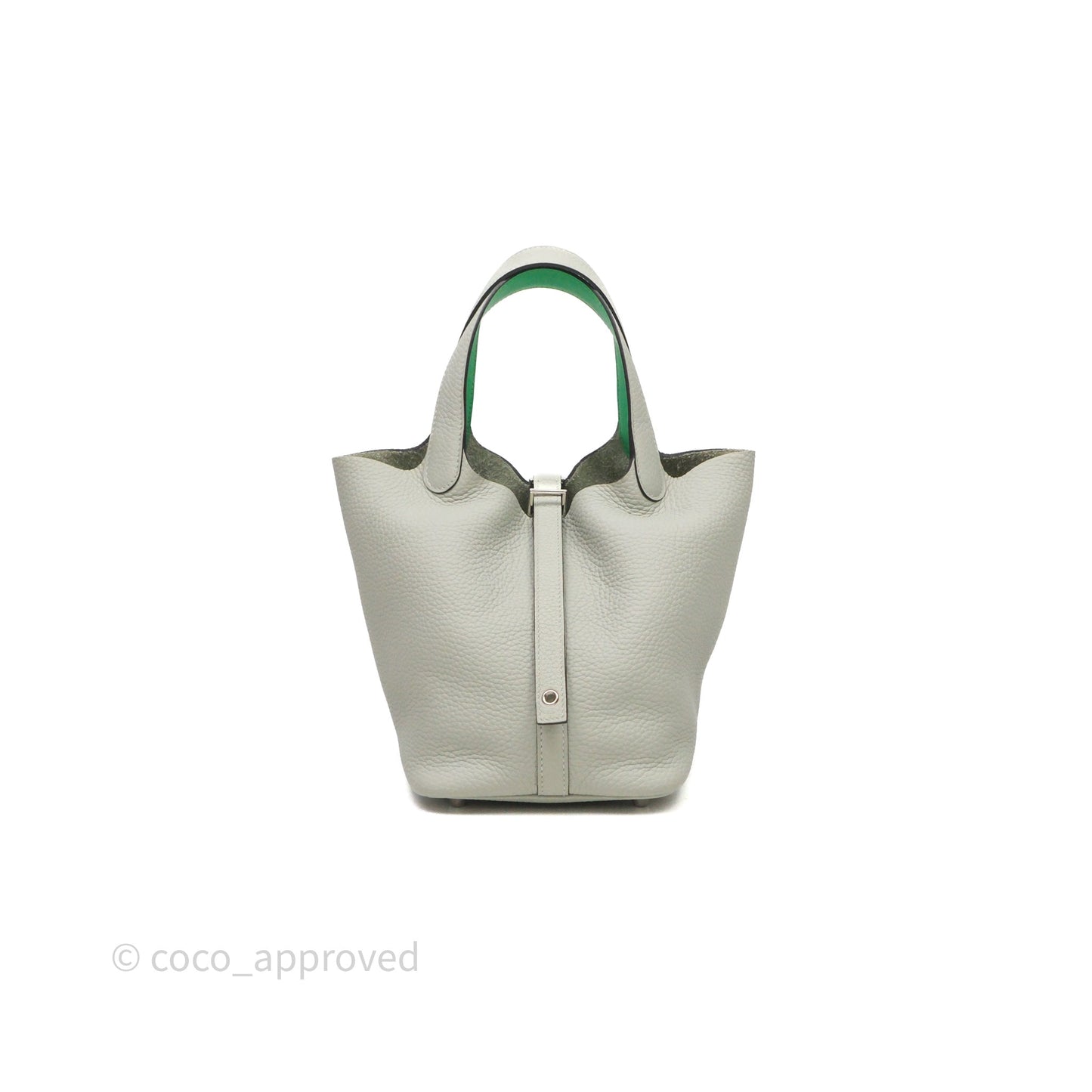 Hermes Picotin 18 Gris Neve/Vert 0V Comics Clemence Palladium Hardware