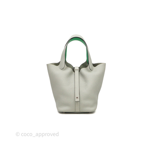 Hermes Picotin 18 Gris Neve/Vert 0V Comics Clemence Palladium Hardware