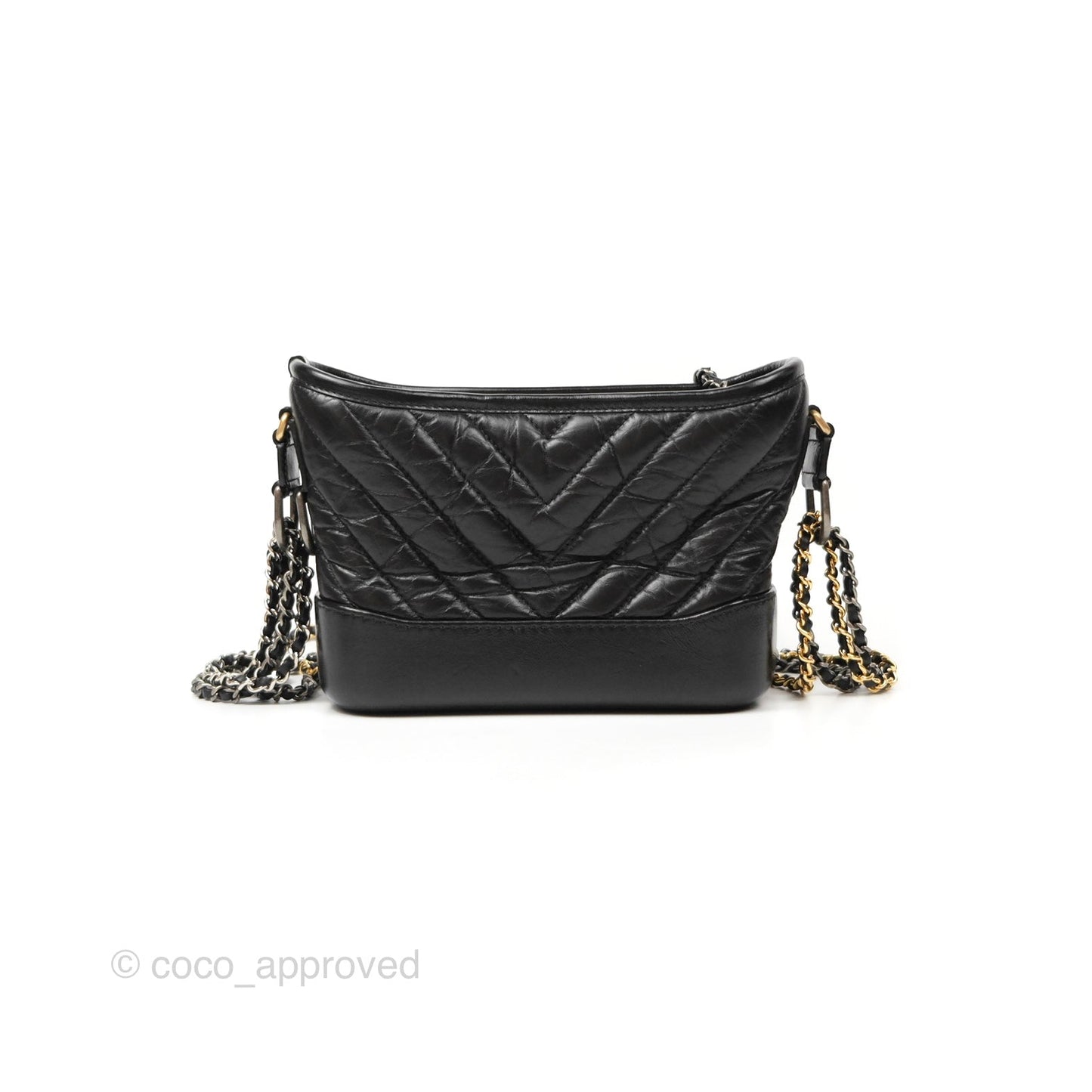Chanel Chevron Small Gabrielle Hobo Black Aged Calfskin Mixed Hardware