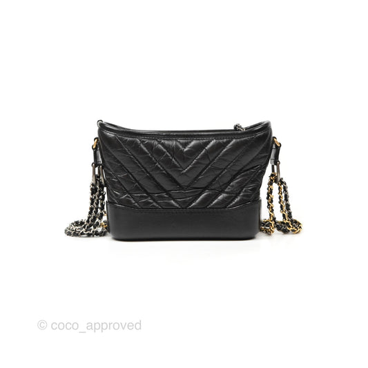 Chanel Chevron Small Gabrielle Hobo Black Aged Calfskin Mixed Hardware