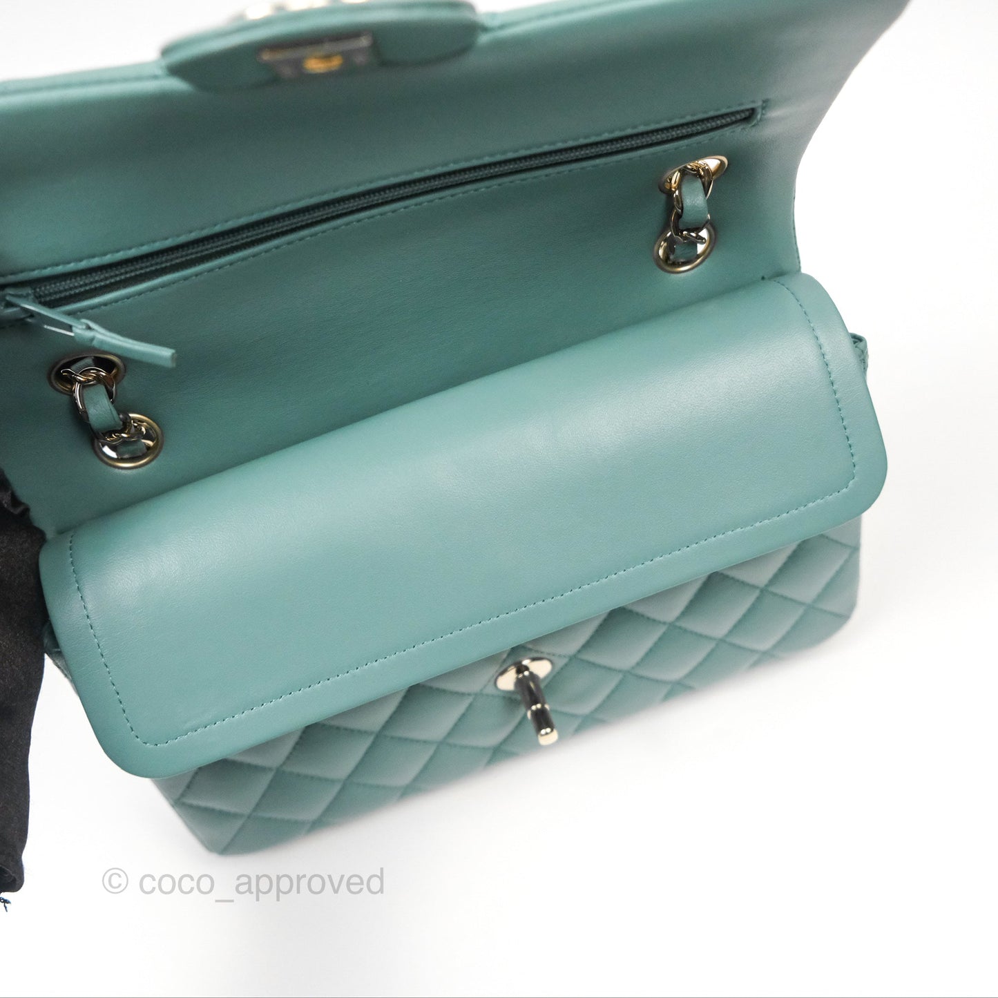 Chanel Small Quilted Classic Flap Dark Tiffany Green Lambskin Gold Hardware